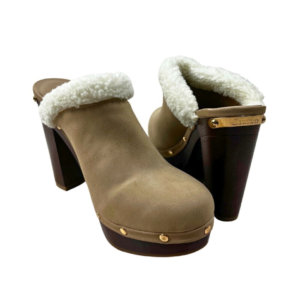 Juicy Couture Anite Women Size 8.5 Faux Fur Suede Studded Y2K Bratz Heel Clogs